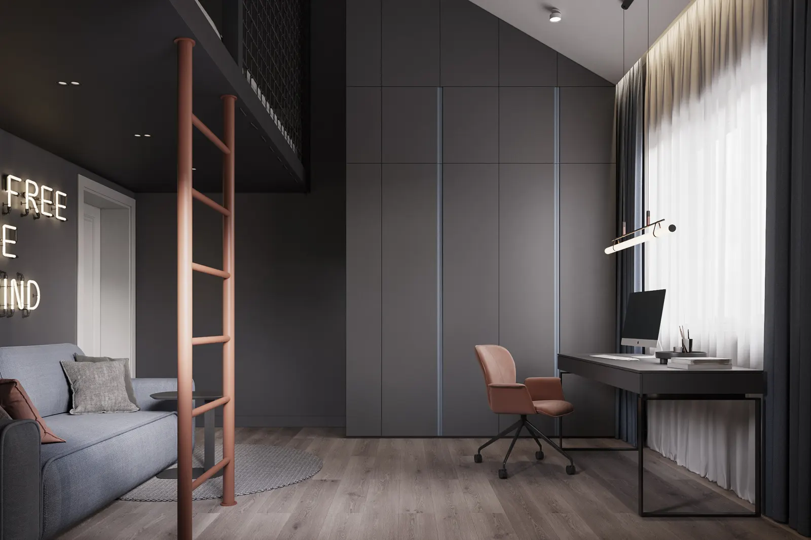 Комната · графичные акценты — КП Альпийские Горки, 3D-визуализация, ракурс 2