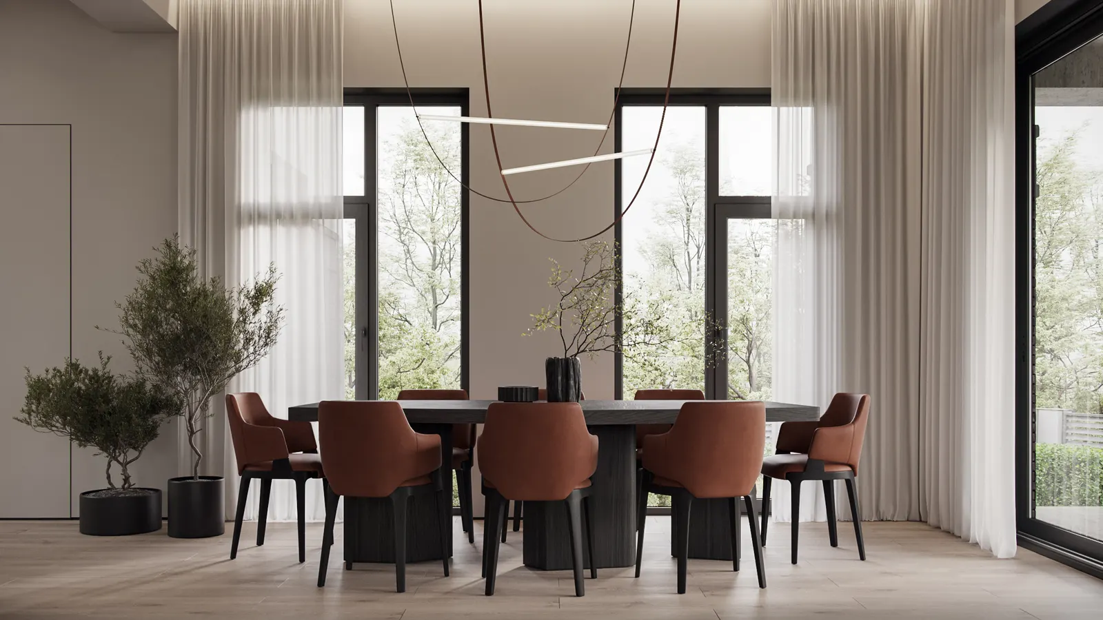 Кухня-гостиная — Дом в Москве · 223 м², 3D-визуализация, ракурс 4
