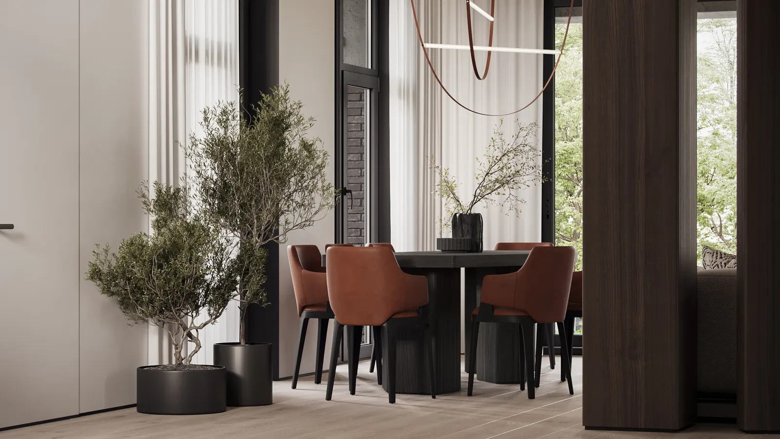 Кухня-гостиная — Дом в Москве · 223 м², 3D-визуализация, ракурс 5