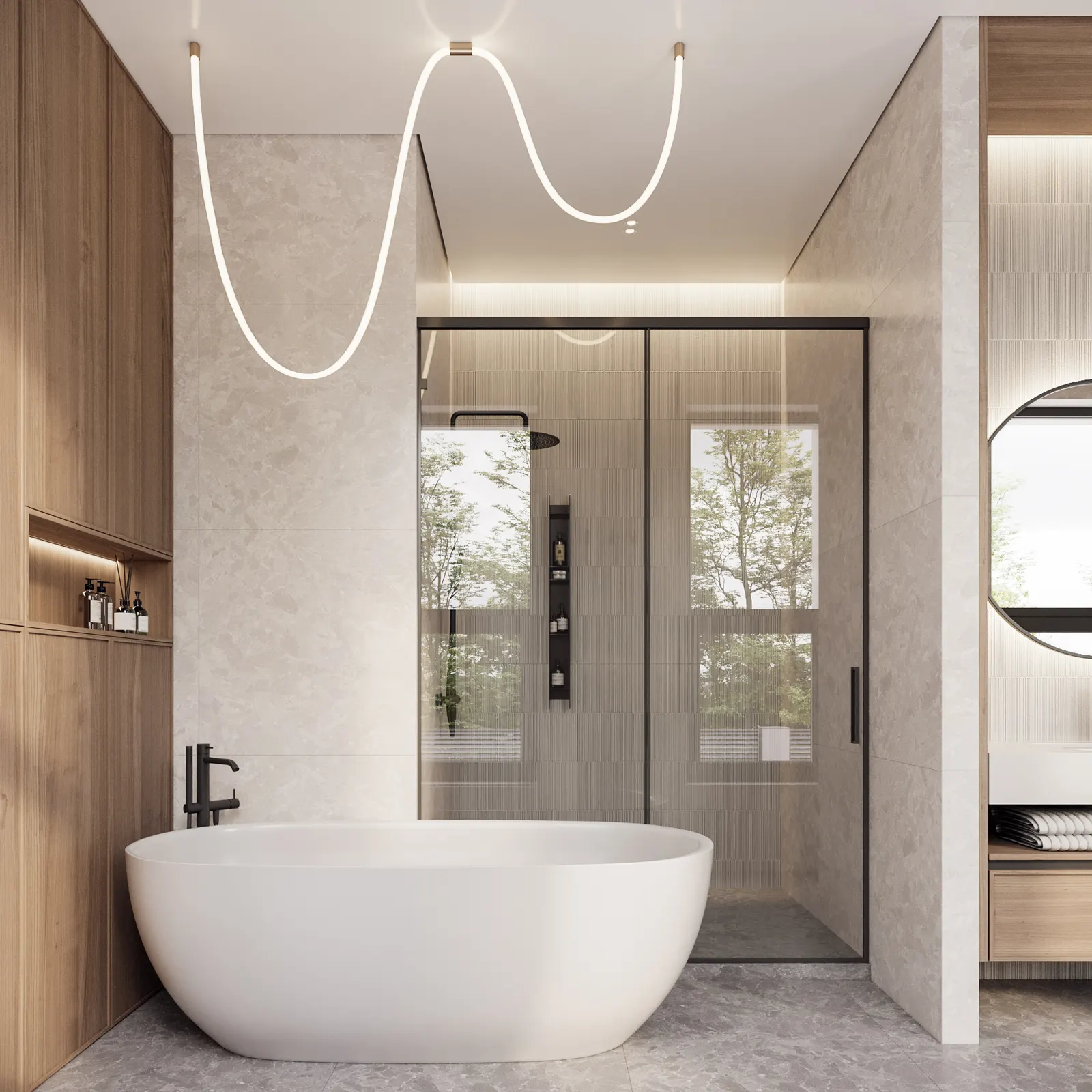 Ванная — Дом в Москве · 223 м², 3D-визуализация, ракурс 3