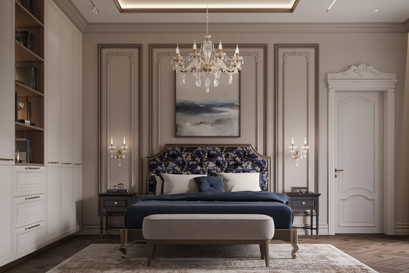 Мастер-спальня — Дом в Воронеже · 230 м², 3D-визуализация, ракурс 1