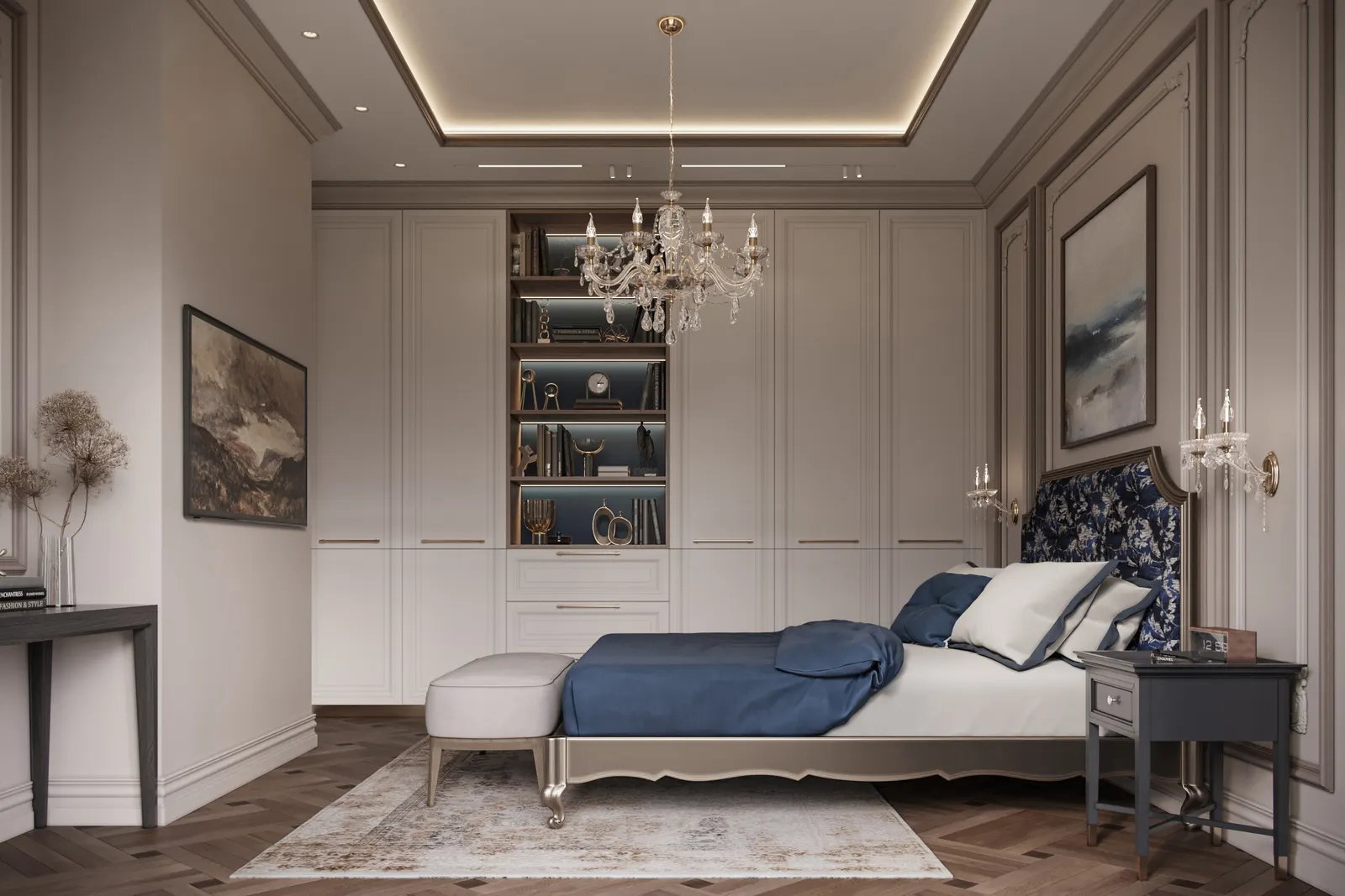 Мастер-спальня — Дом в Воронеже · 230 м², 3D-визуализация, ракурс 3