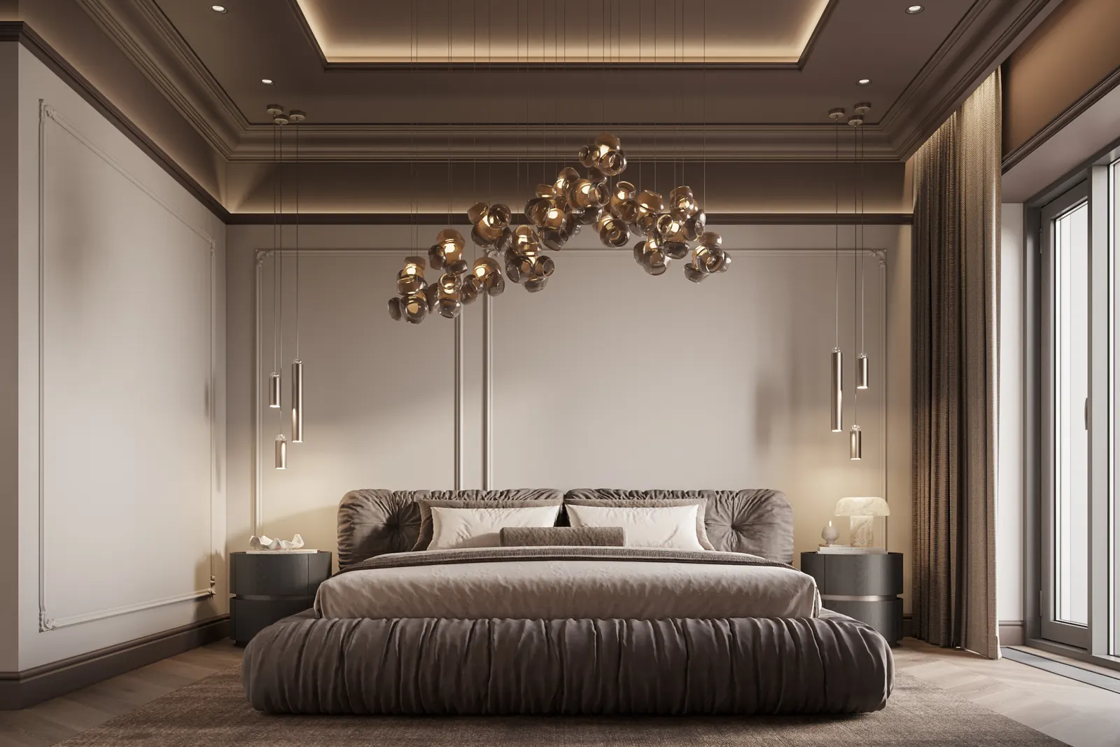 Мастер-спальня — ЖК Лужники Коллекшен, 3D-визуализация, ракурс 1