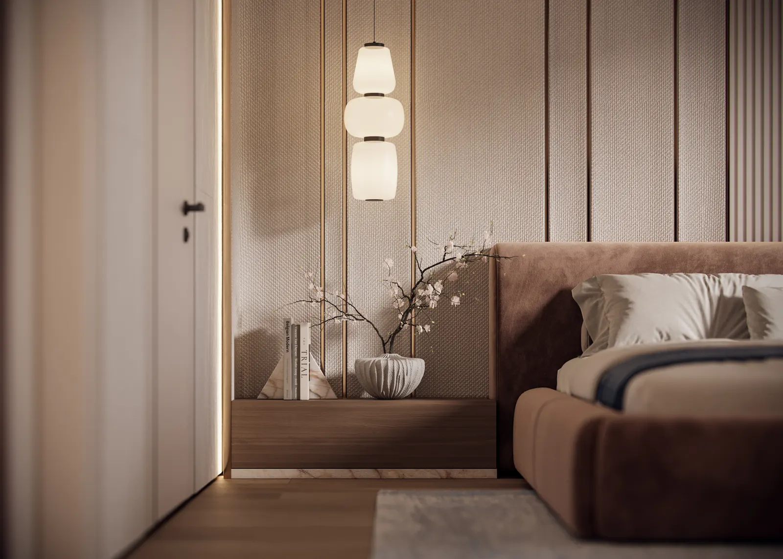Мастер-спальня — ЖК Остров · 143 м², 3D-визуализация, ракурс 2