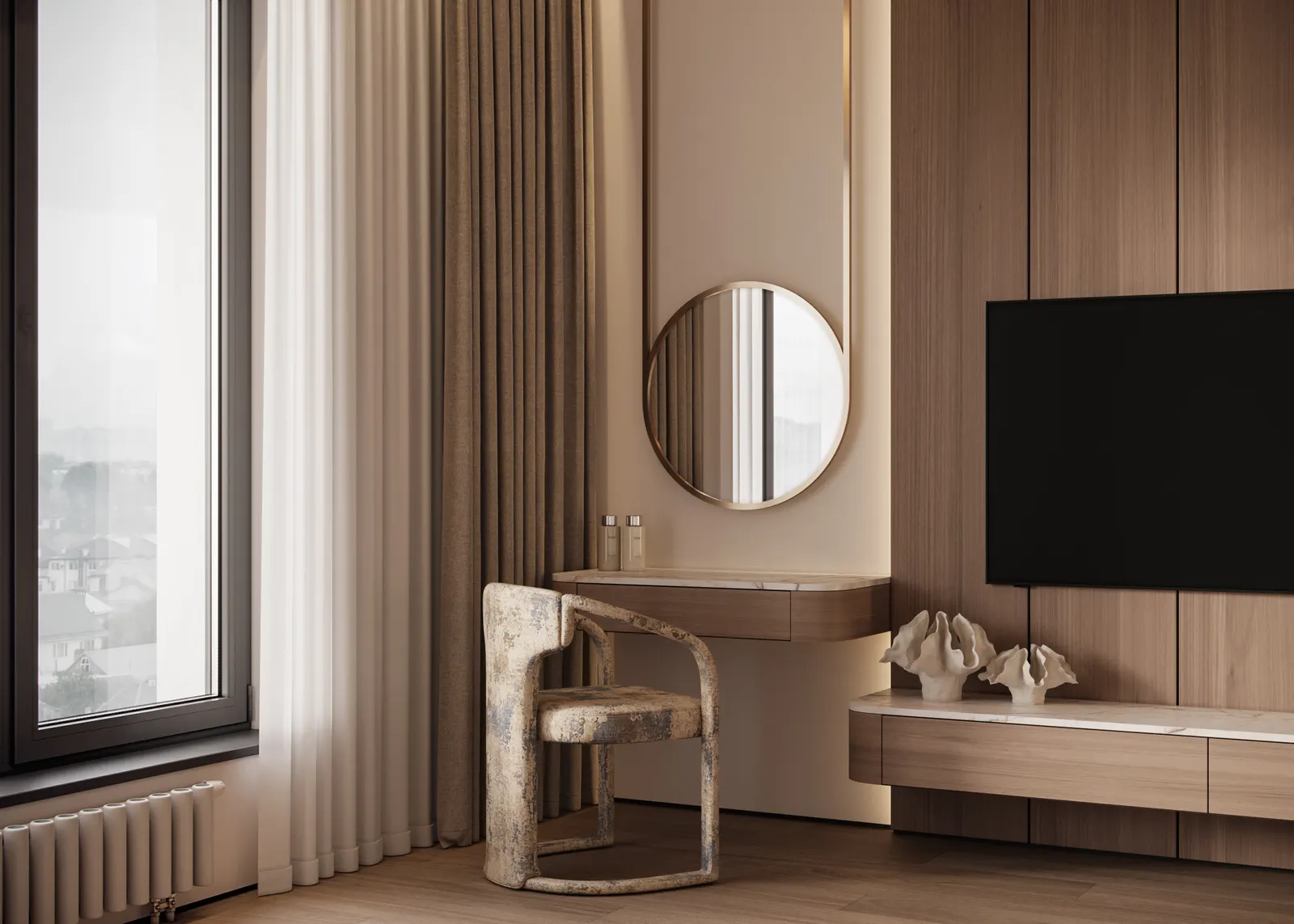 Мастер-спальня — ЖК Остров · 143 м², 3D-визуализация, ракурс 3