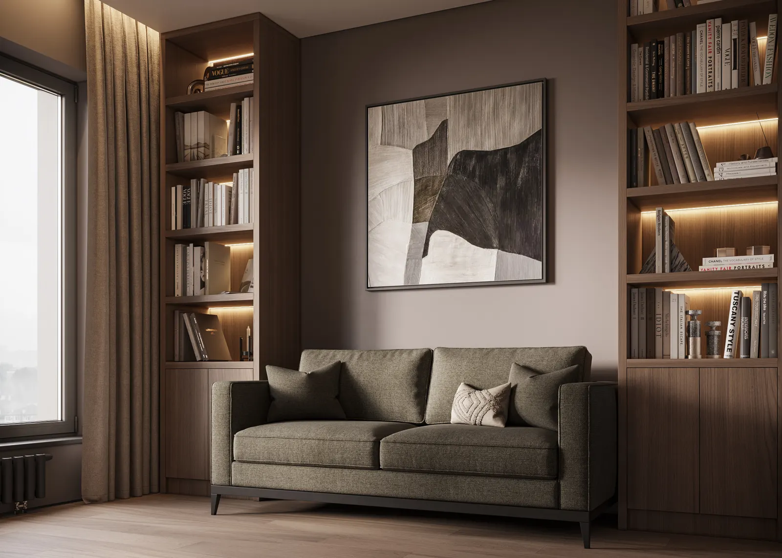Кабинет — ЖК Остров · 143 м², 3D-визуализация, ракурс 1
