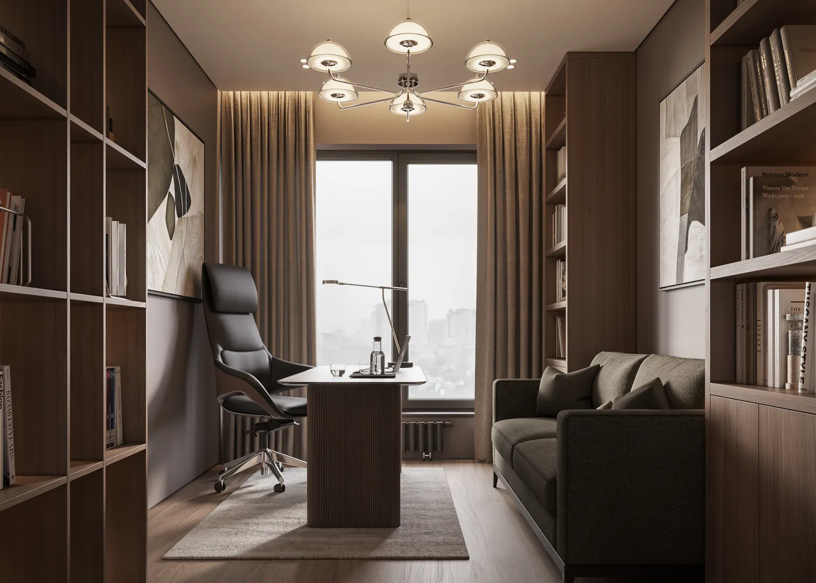 Кабинет — ЖК Остров · 143 м², 3D-визуализация, ракурс 2