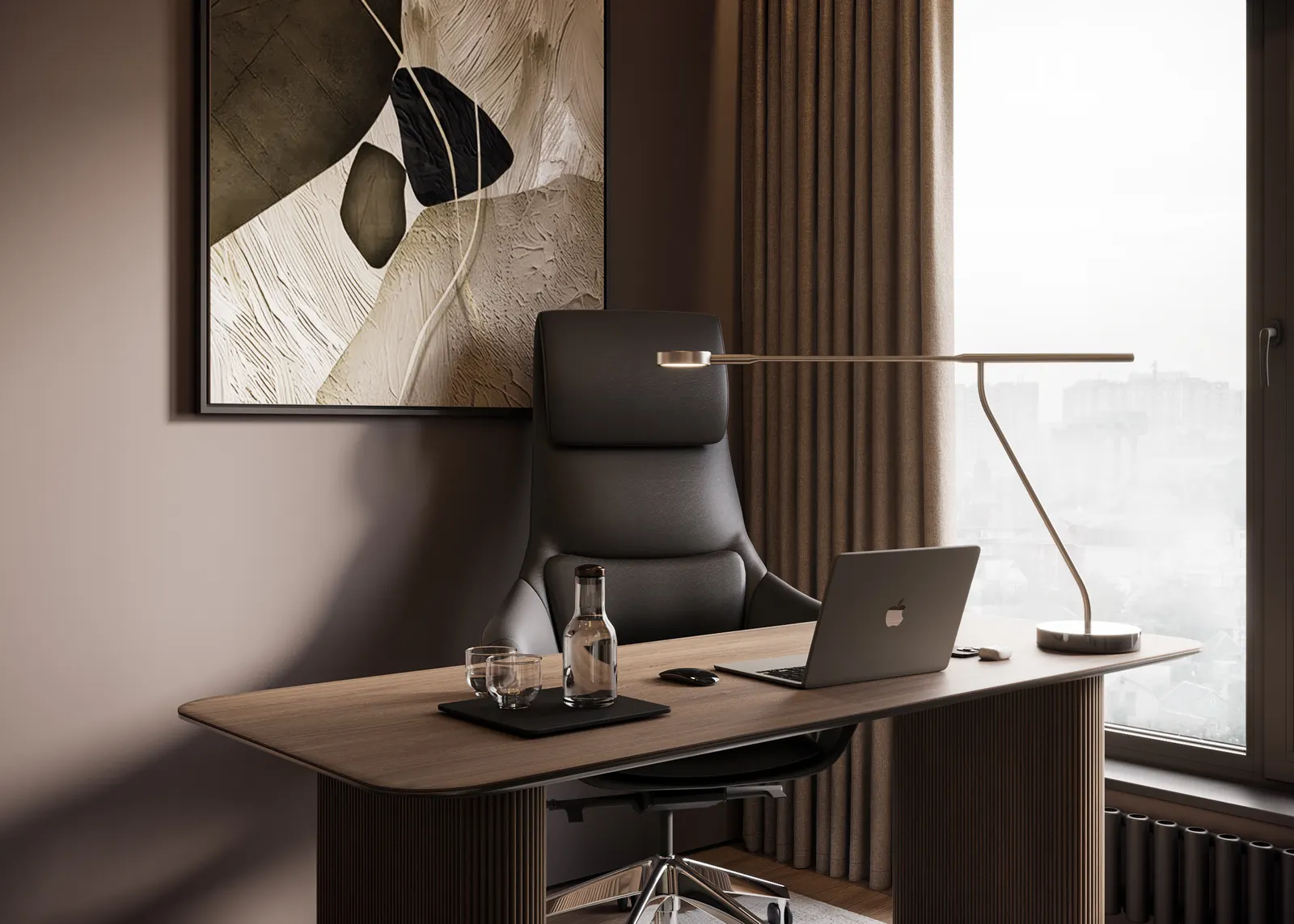 Кабинет — ЖК Остров · 143 м², 3D-визуализация, ракурс 3