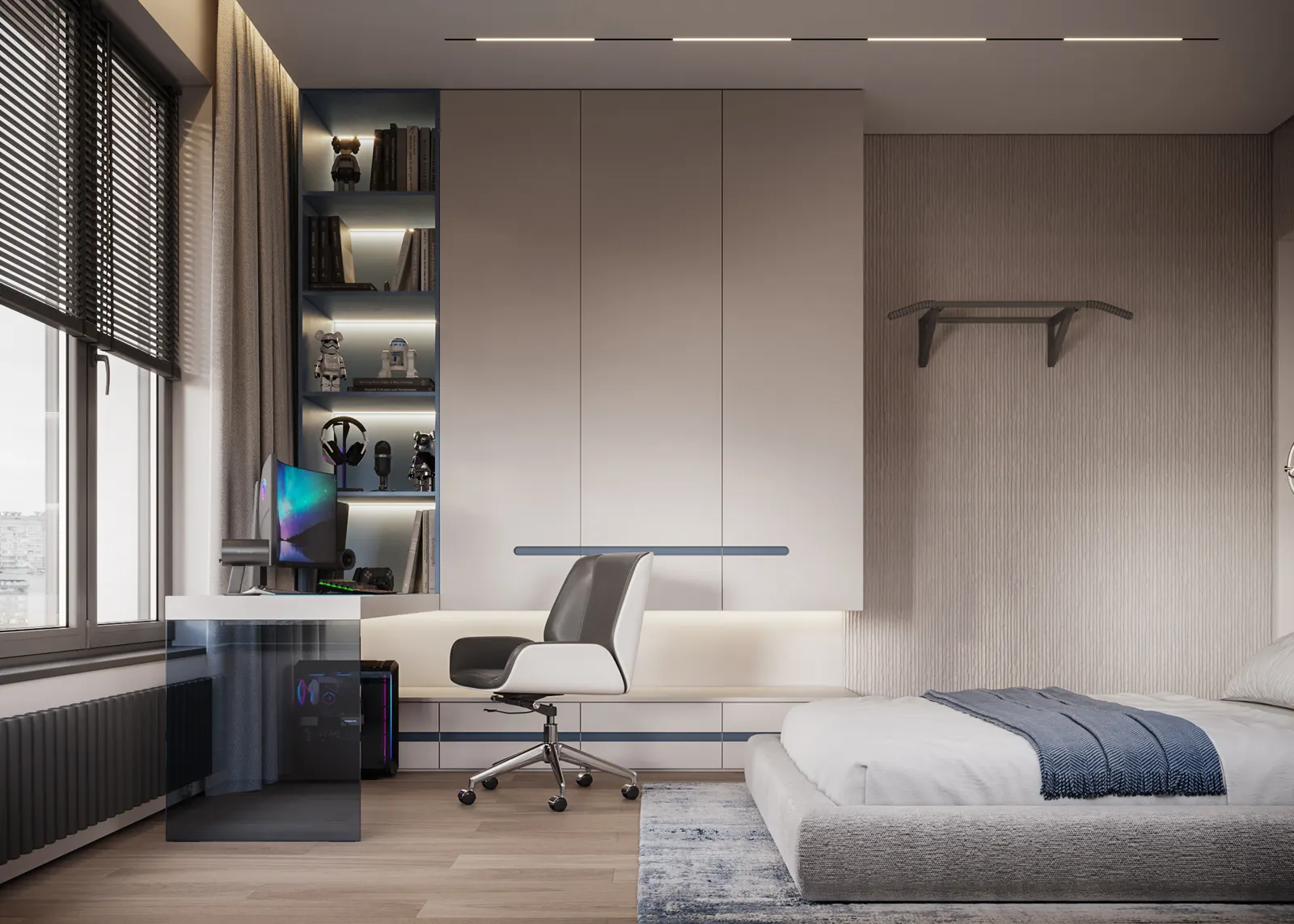 Детская · рабочая зона — ЖК Остров · 143 м², 3D-визуализация, ракурс 3