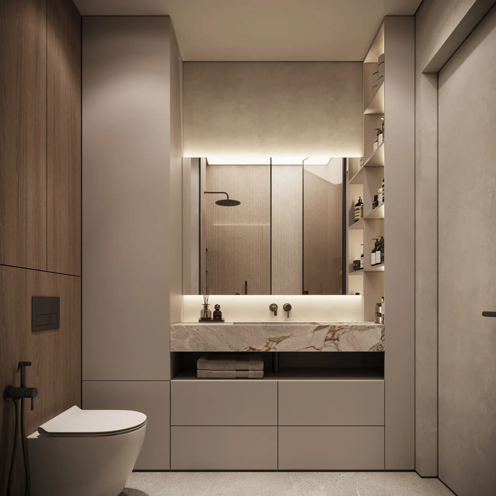 Гостевой санузел — ЖК Остров · 143 м², 3D-визуализация, ракурс 1