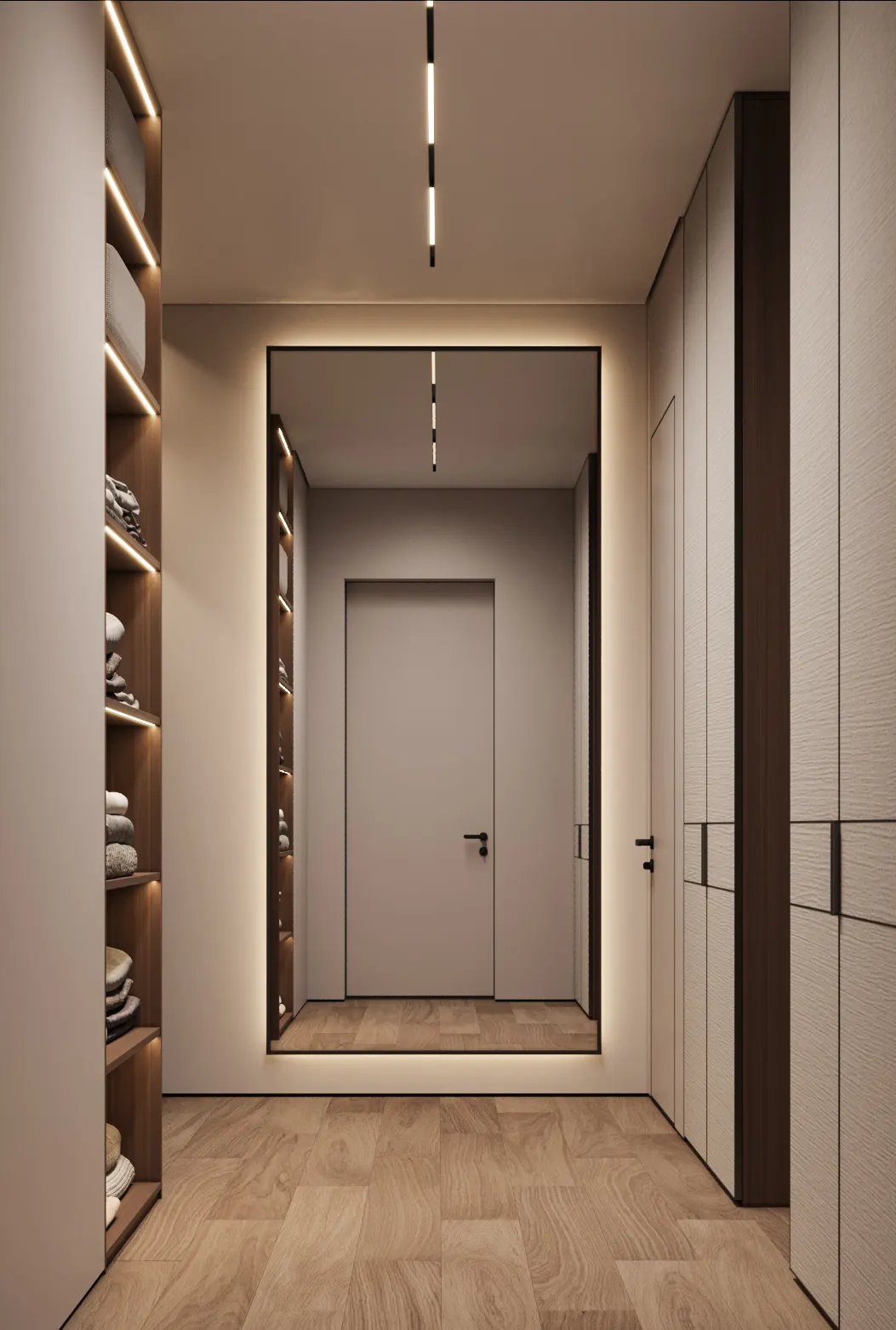 Гардеробная — ЖК Остров · 143 м², 3D-визуализация, ракурс 3