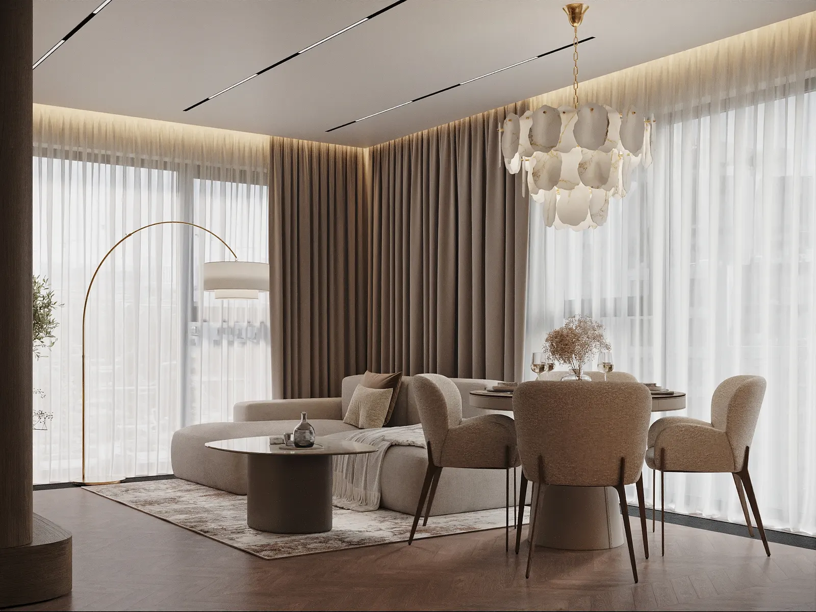Кухня-гостиная — ЖК Сбер Сити, 3D-визуализация, ракурс 2