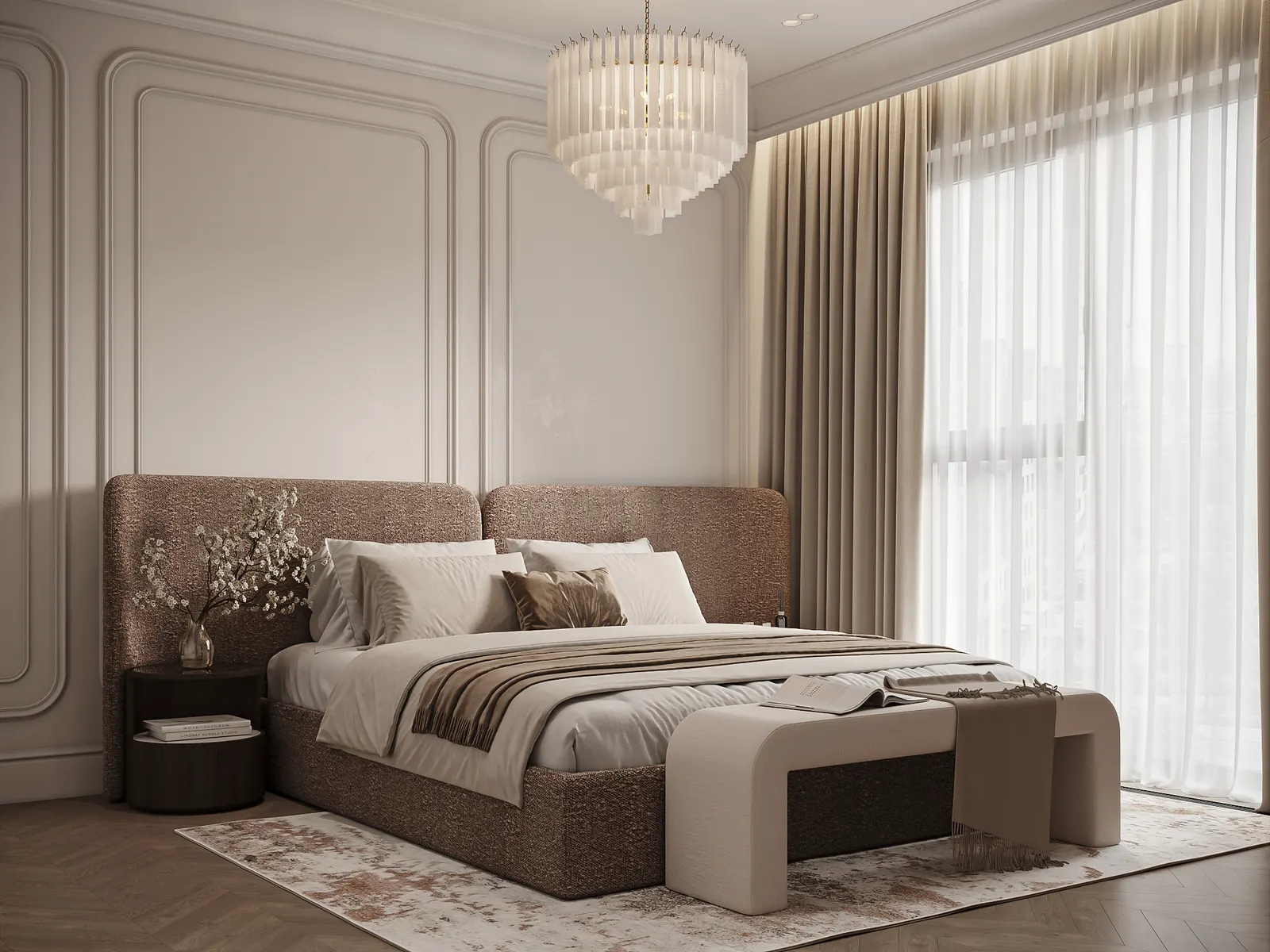 Мастер-спальня — ЖК Сбер Сити, 3D-визуализация, ракурс 1