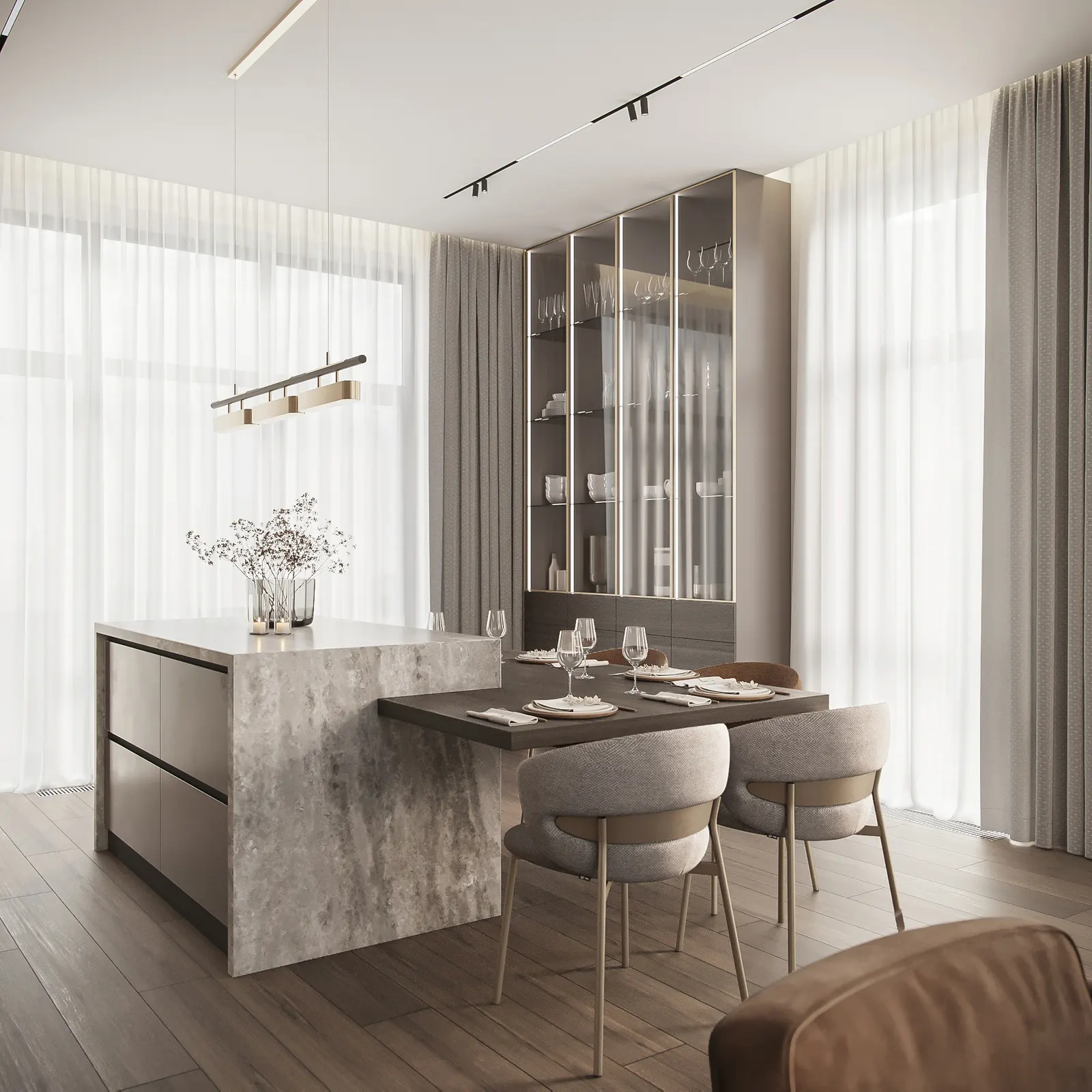 Кухня-гостиная — Сокольники Парк, 3D-визуализация, ракурс 1