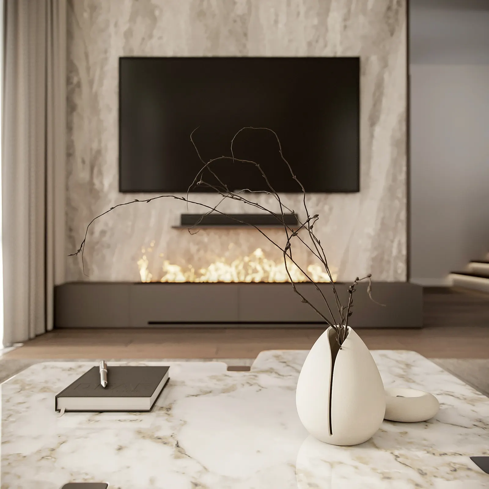 Кухня-гостиная — Сокольники Парк, 3D-визуализация, ракурс 4