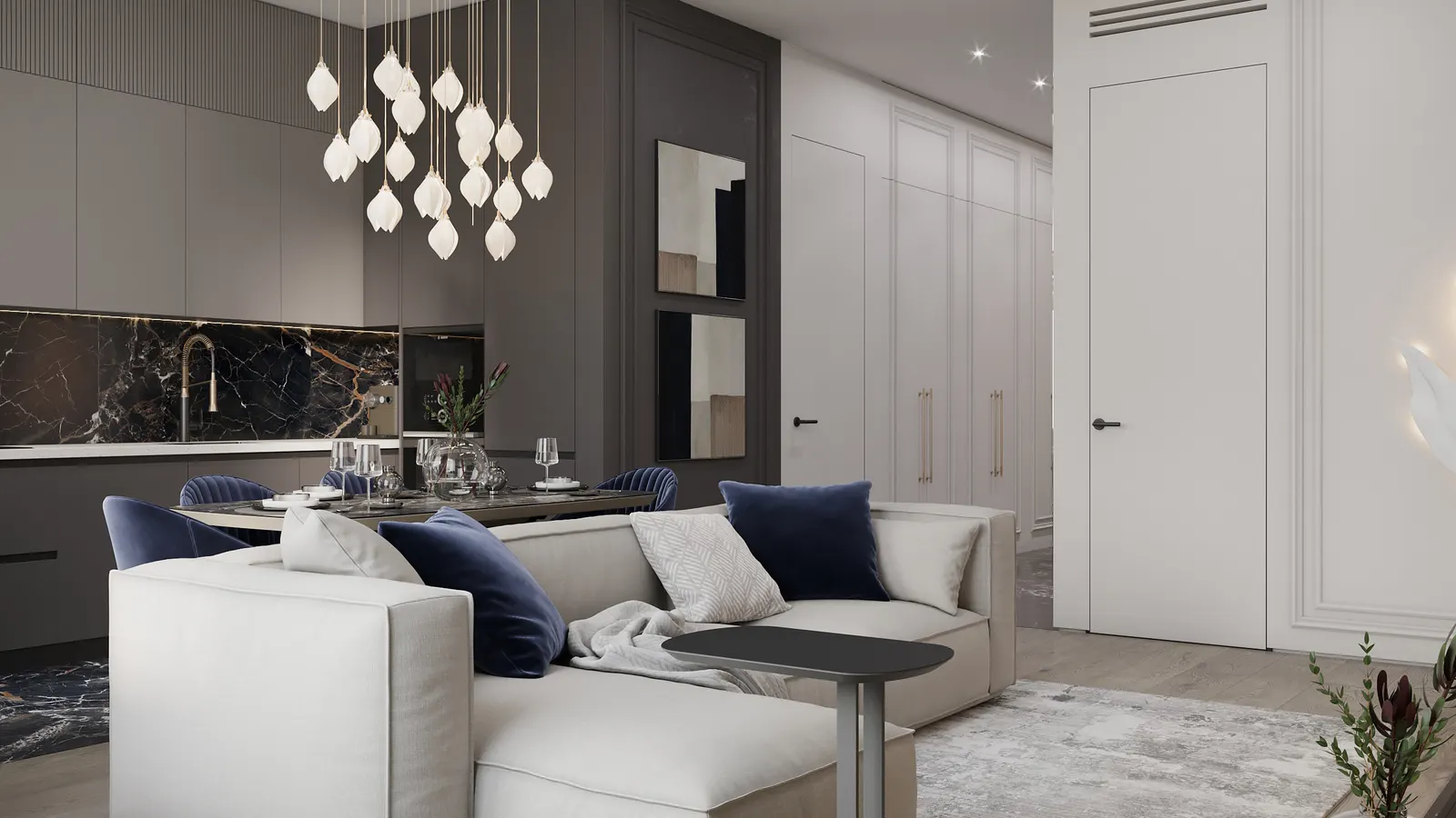 Кухня-гостиная — ЖК West Garden — второй проект, 3D-визуализация, ракурс 2