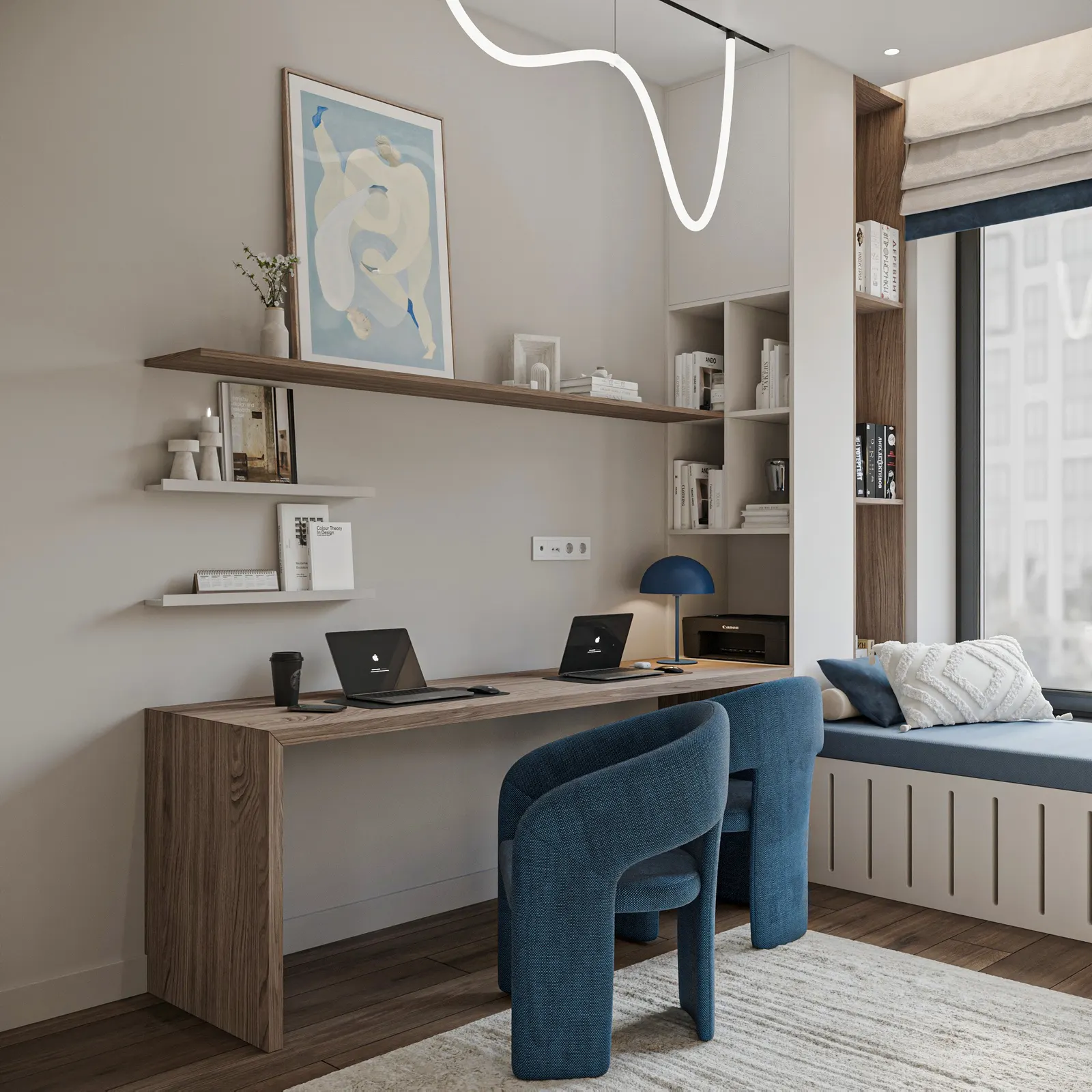 Кабинет — ЖК Вест Гарден · 89 м², 3D-визуализация, ракурс 1