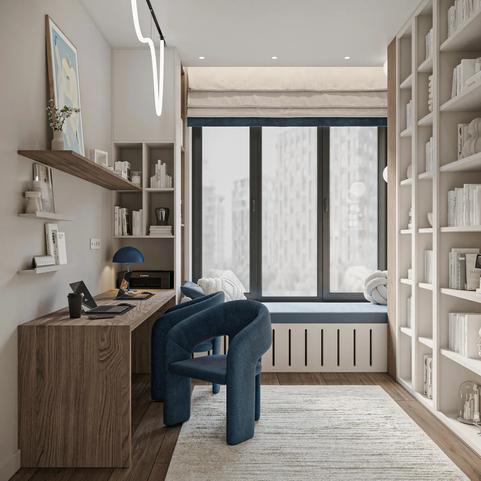 Кабинет — ЖК Вест Гарден · 89 м², 3D-визуализация, ракурс 2