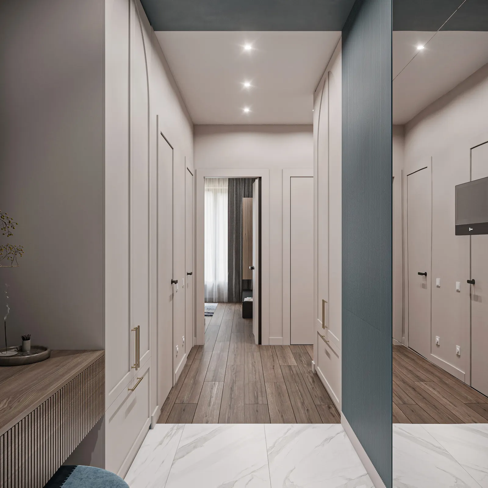 Прихожая — ЖК Вест Гарден · 89 м², 3D-визуализация, ракурс 2